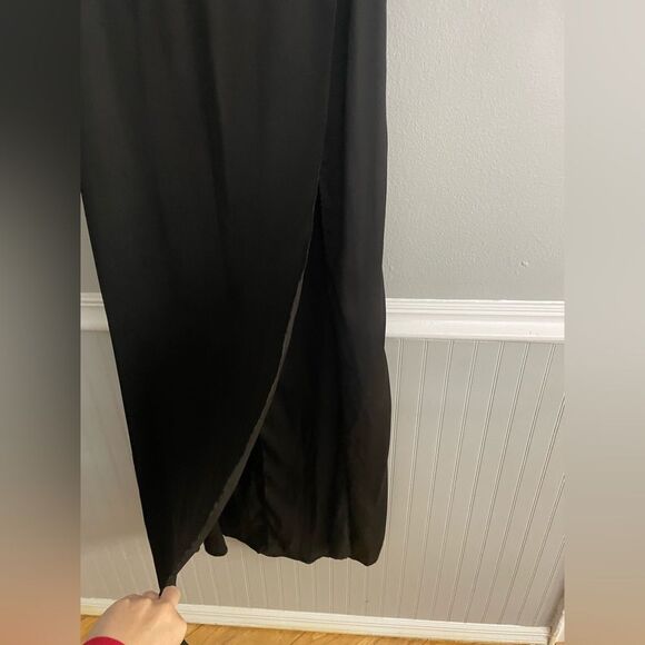 Naked Wardrobe Black Satin Maxi Skirt with Side Slit Small - Picture 5 of 10